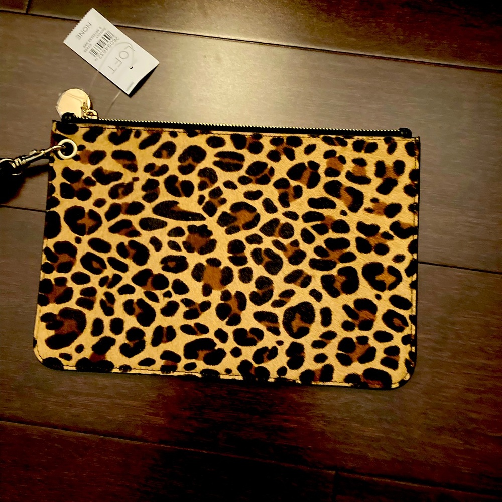 Loft Leopard calf hair clutch